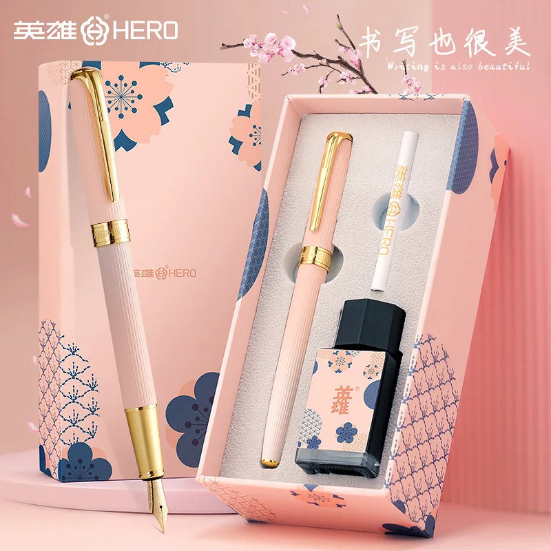 Hero Pen Gift Box Sakura Series Female Students Writing Practice Ink Pen Set High Appearance Level Holiday Gift Exquisite Pens