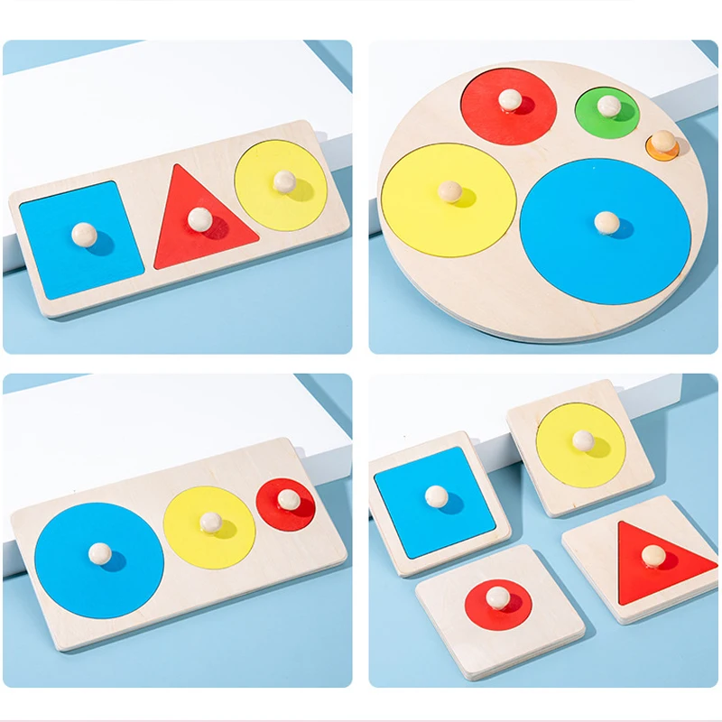 Montessori Baby Puzzle Toys Wooden Shape And Color Matching Hand Scratching Board Geometric Early Education Cognitive Toys