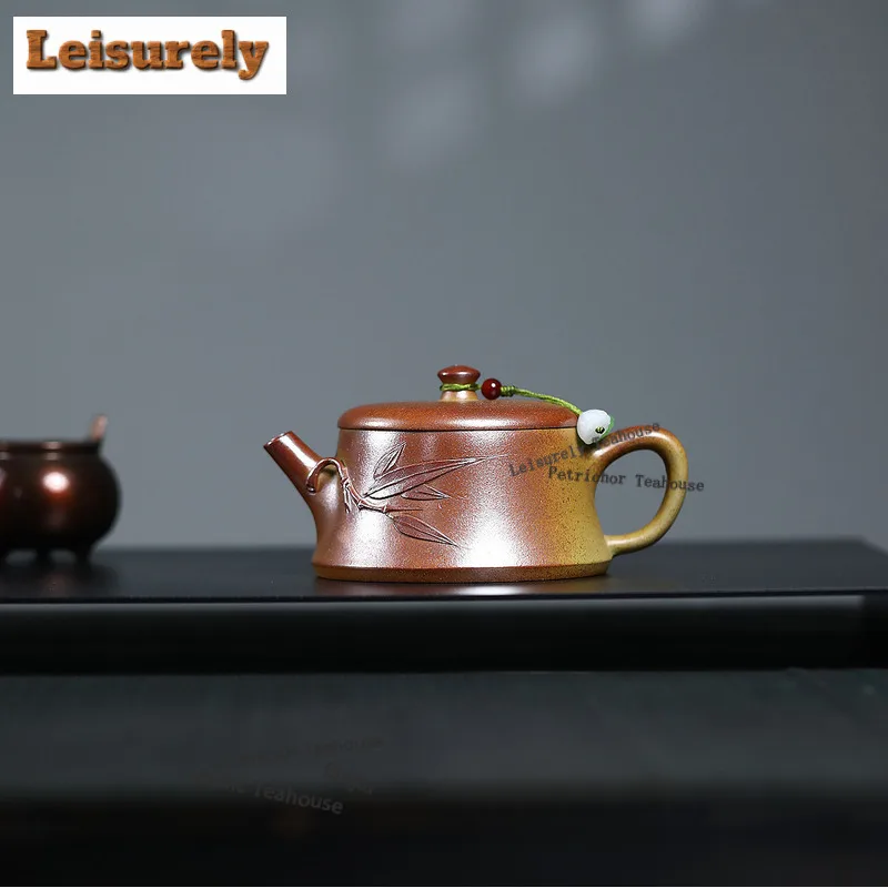 150ml Yixing Purple Clay Teapots Handmade Stone Scoop Pot Raw Ore Gold Section Mud Tea Infuser Kettle With Strainer Zisha Teaset