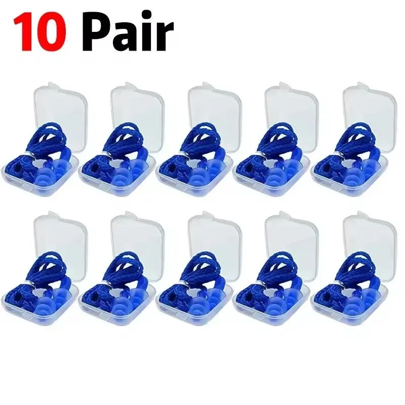 Reusable Silicone Noise-Cancelling Corded Ear Plugs with Banded String for Sleeping, Studying, and Swimming