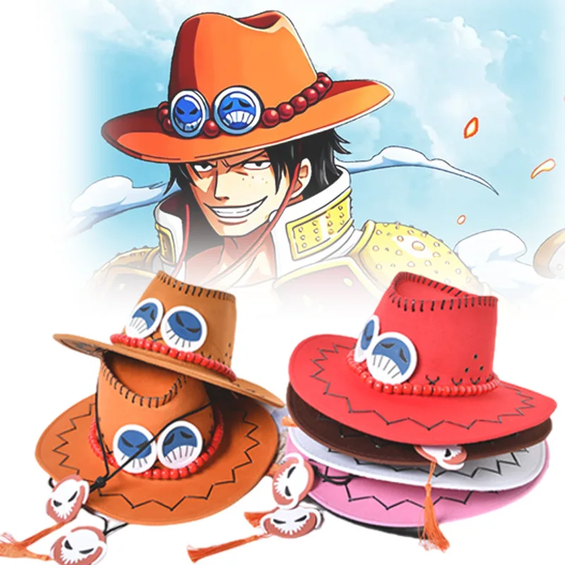 Um pedaço ace chapéus de camurça anime dos desenhos animados cosplay  adereços chapéu de cowboy para homens feminino protetor solar chapéu chapéu  chapéu liso piratas boné chapéus presentes - AliExpress