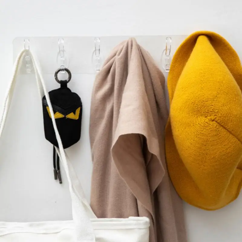 Self Adhesive Hooks Multifunctional Hooks Self Adhesive Wall Hooks Home Storage Accessories Transparent Plastic 3/5/6 Row Wall-mounted Towels Hats Keys Storage Rack Traceless