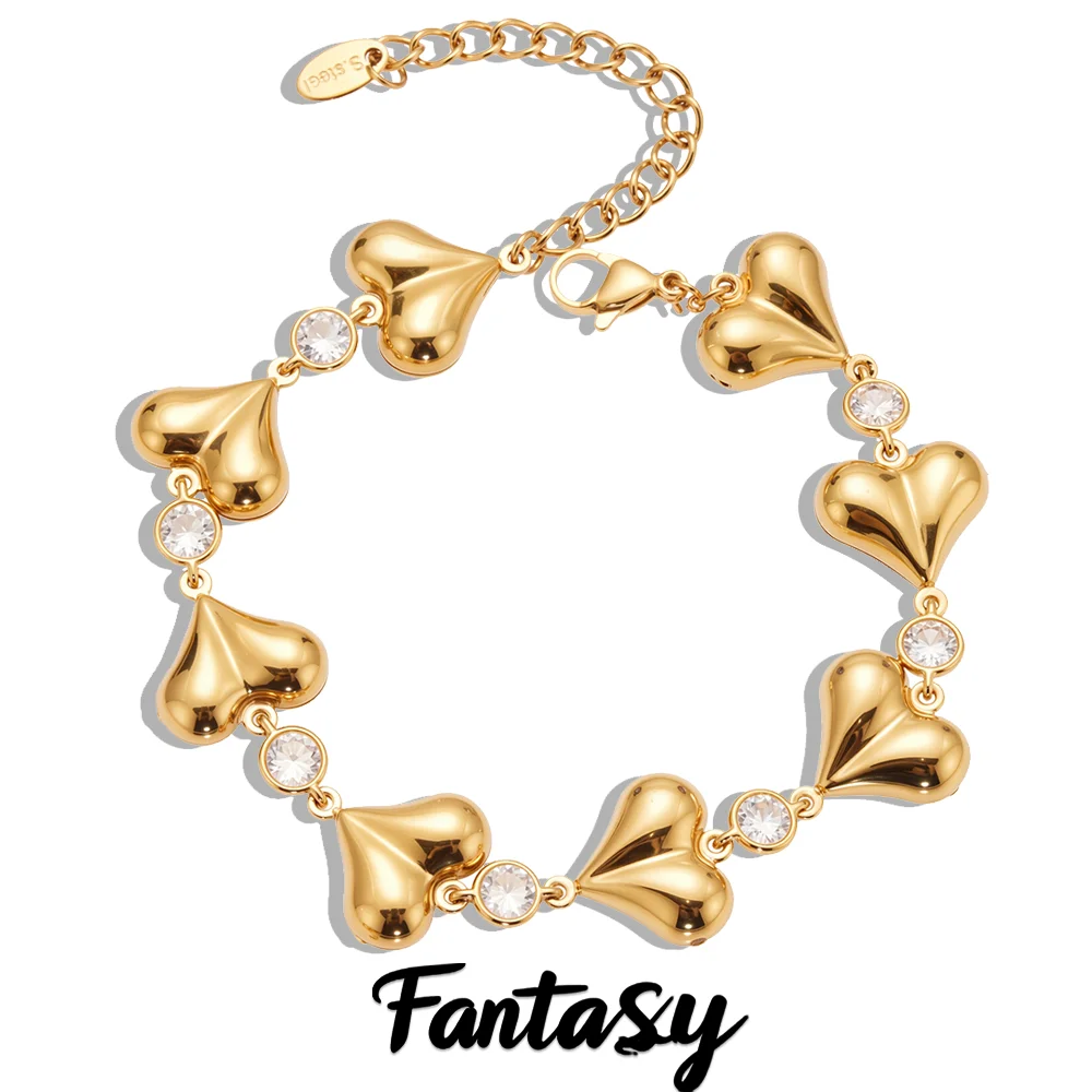 316 Edelstahl 18 Karat vergoldetes Armband Damen glänzendes herzförmiges Zirkon-Ketten-Handarmband Femme Luxus-Schmuck Geschenk