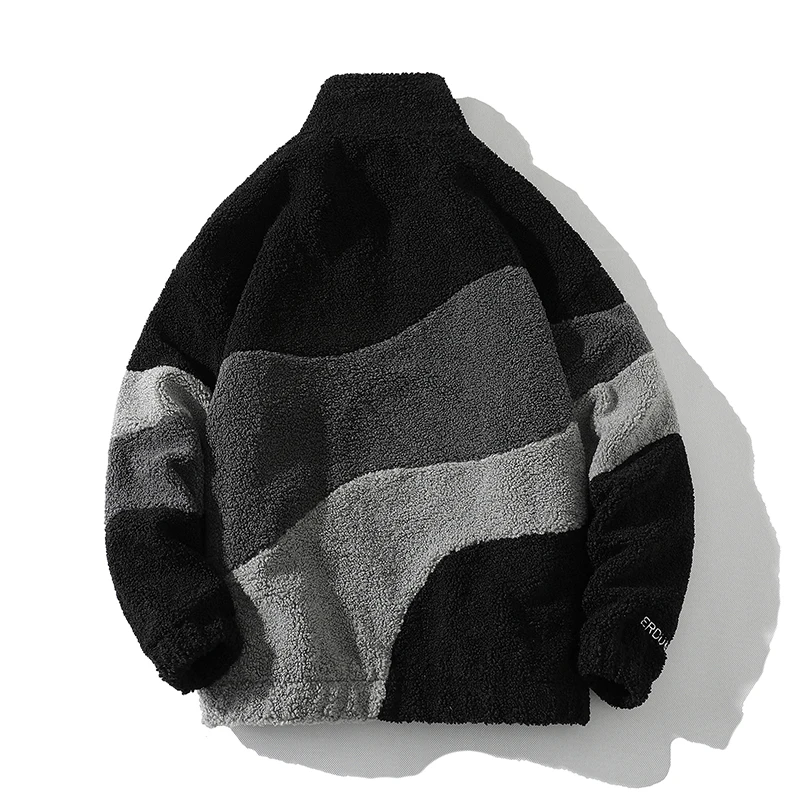 Giacca soffice in pile invernale Hip Hop Streetwear Harajuku Cappotto con cerniera sfocata Uomo Autunno Tinta unita Uomo Giacche invernali in pile di agnello 5