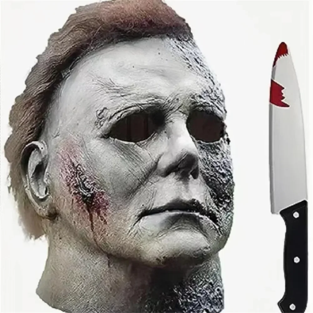 Halloween Michael Myers Mask Scary Killer Full Head Mask Creepy Fire Burn Scar Latex Face Cosplay Costume Party Props Knife halloween mask