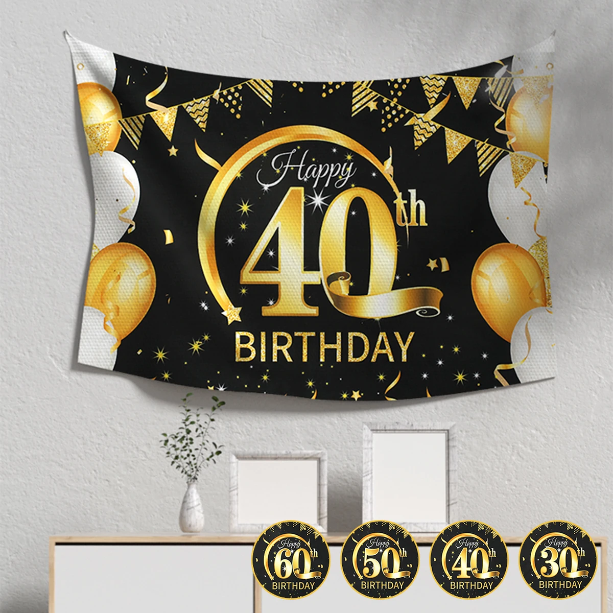 Black Gold Happy Birthday Banner Balloon Flag Adult 30th 40th 50th 60th  Birthday Party Decoration Supplies Bunting Anniversary - AliExpress, image size:1200x1200