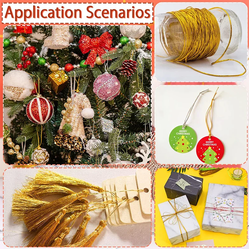 100M Christmas Handmade Gold Silver Rope Metal Cord String Ribbon for Hanging Gift Sewing DIY Crafts Christmas Home Decoration