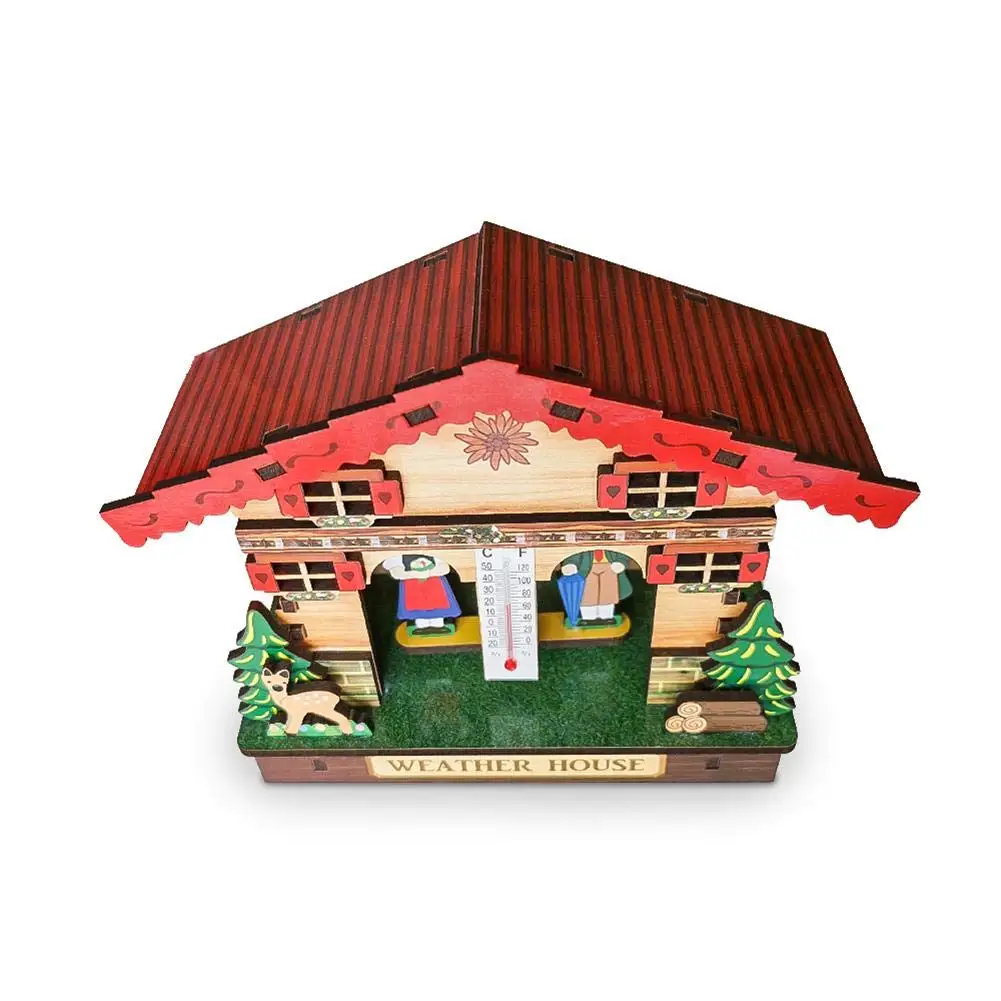 

Weather House, Wood Weather House Chalet Barometer Thermometer and Hygrometer Home Decoration Wall Hanging Ornaments