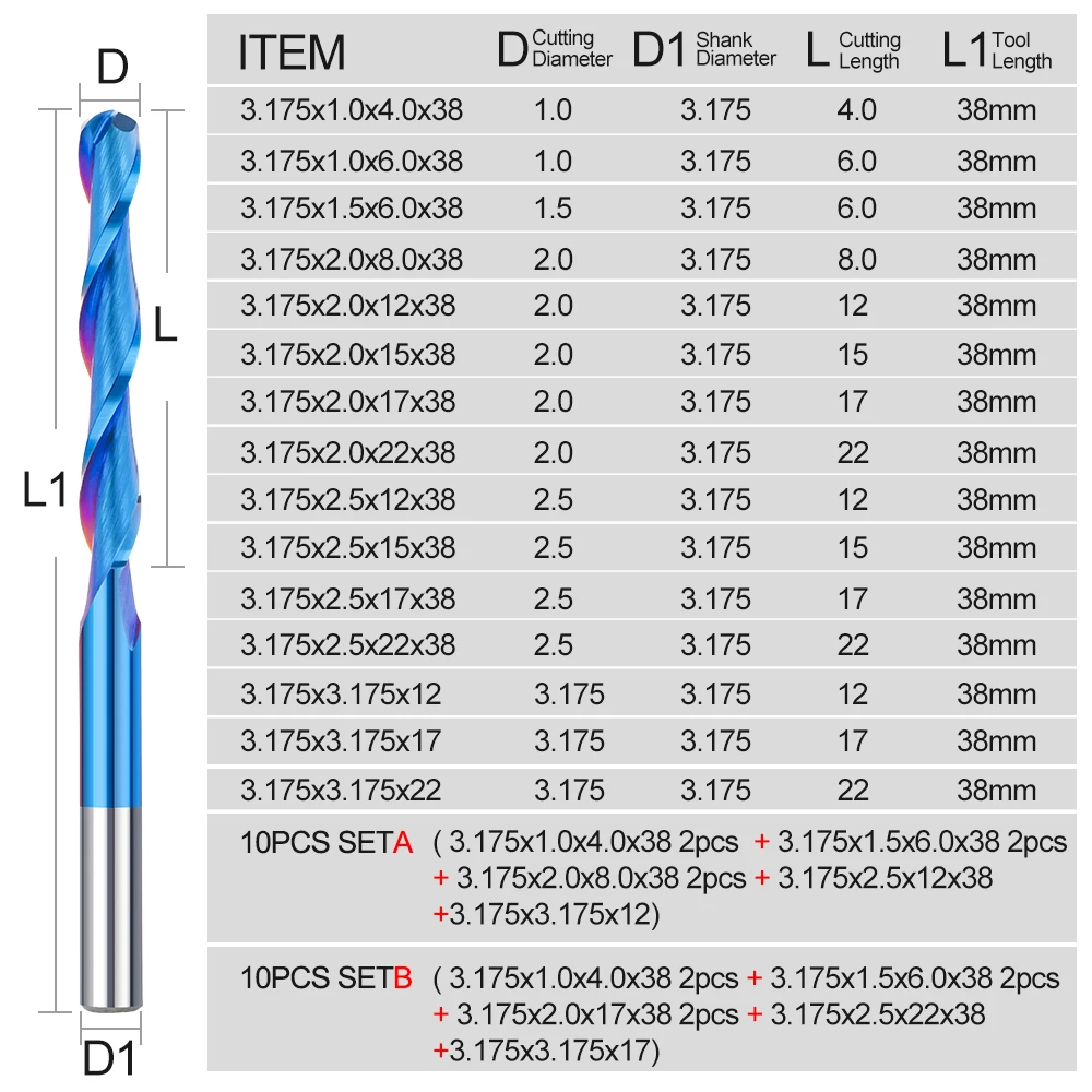 XCAN 10pcs 3.175mm Shank Blue Coated Spiral Ball Nose End Mill CNC Router Bit 0.8/1.0/1.5/2.0/2.5/3.175mm Carbide Milling Cutter images - 6