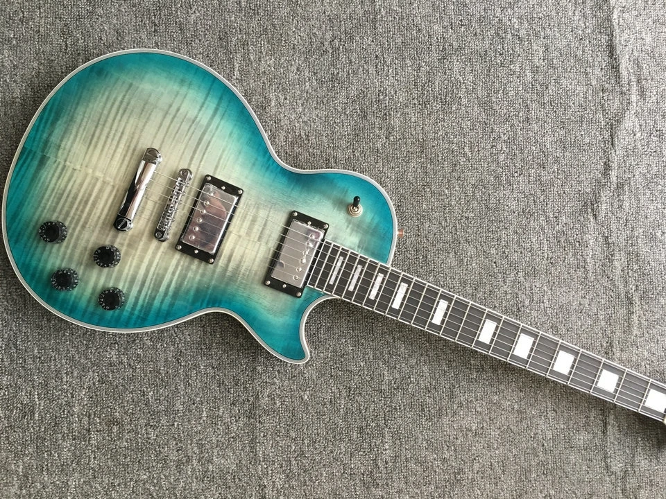 

High Quality Custom Electric Guitar blue Color Mahogany Body Tiger Maple Top Rosewood Fingerboard chrome Hardware guitar