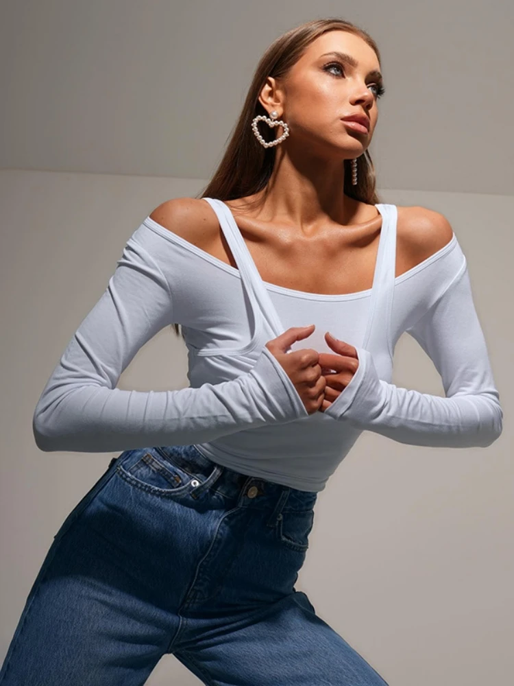 

White Casual Y2k Top For Women Clothes Slim Patchwork T Shirt Sexy Roupas Femininas Estilosas Long Sleeve Autumn Ropa De Mujer