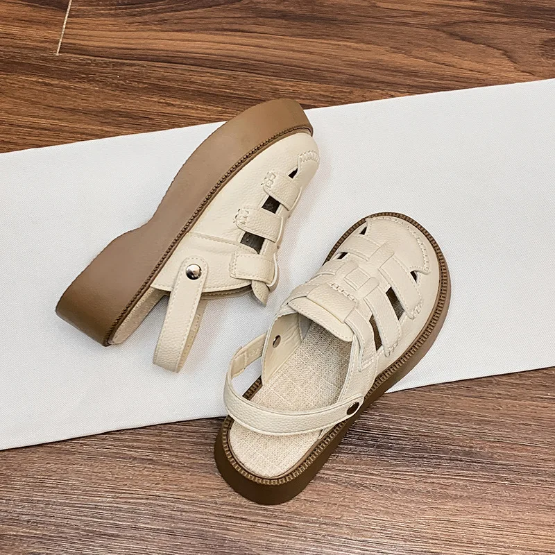 

TOPHQWS Women Flat Sandals Summer 2024 Trend Quality PU Leather Roman Shoes Casual Platform Sandals Slip On Outdoor Slippers