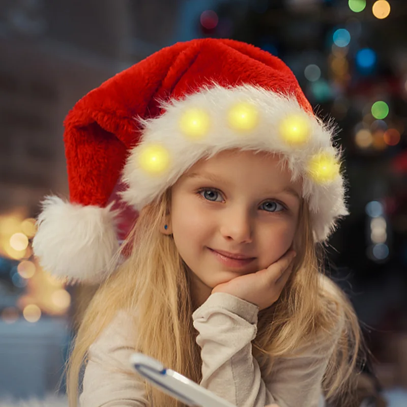 Christmas Santa Hat christmas beanie hat with Lights for Adult/Kids