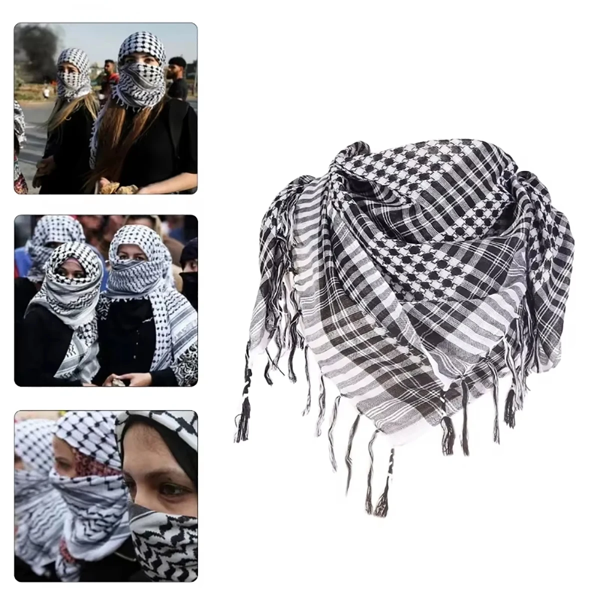 Multiuse Arafat Hijab Scarf Tassels Shawl Bandana Adult Desert Arab Shemagh Headscarf Arabian Dubai Saudi Head Covering plain hijab scarf