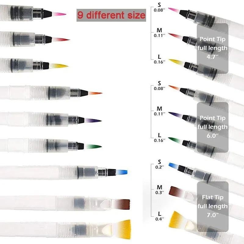 Watercolor Brush Pens 7/9/12pcs Set For Water Soluble Colored Pencil Aqua Brush Pen For Beginners
