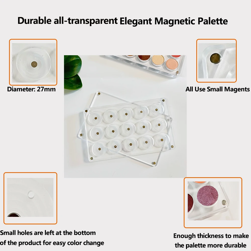 YicaiNew EMPTY Magnetic Eyeshadow Palette DIY Acrylic All Transparent Elegant Eye Shadow Makeup Palette 26mm*4/9/15/24 holes 6