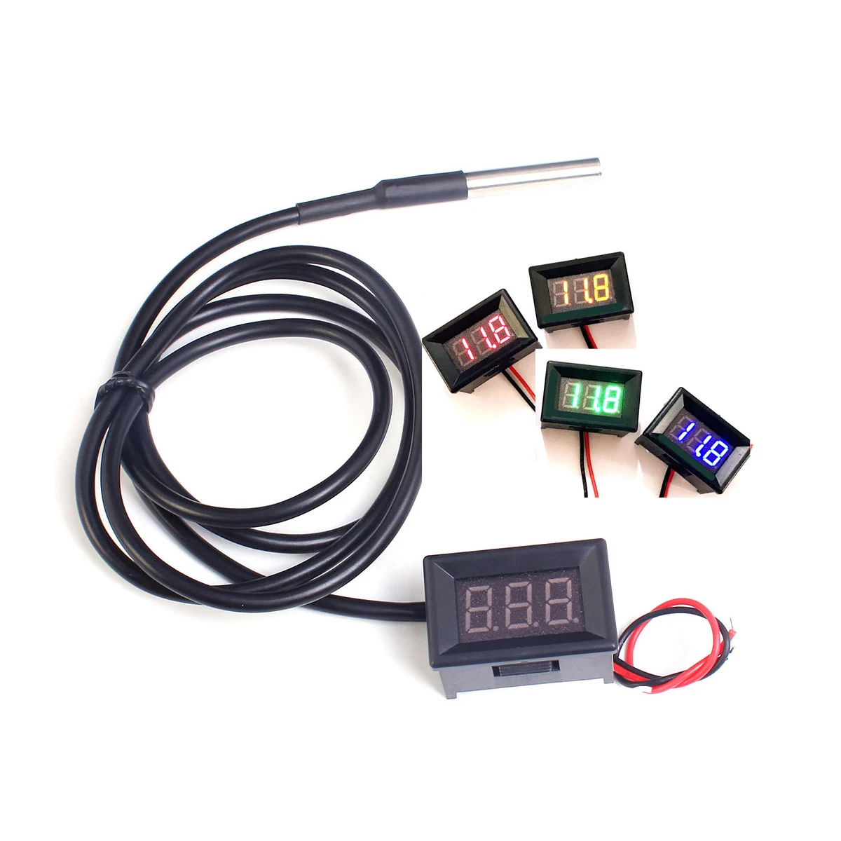 DC 12V 24V DS18b20 LED 디지털 온도계 -55 +125 섭씨 온도 측정기 모니터 자동차/물/공기/실내/실외