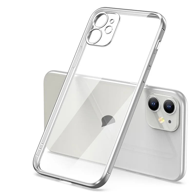 thumbnail image 1 of Luxury Plating Square Frame Silicone Transparent Case on For iPhone 11 12 13 14 15 Pro Max X XR XS Max 7 Plus Clear Back Cover, 1 of 5