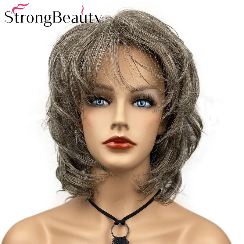 

StrongBeauty Synthetic Women Wigs Fluffy Natural Medium Length Wavy Blonde/Golden Hair Capless Wig