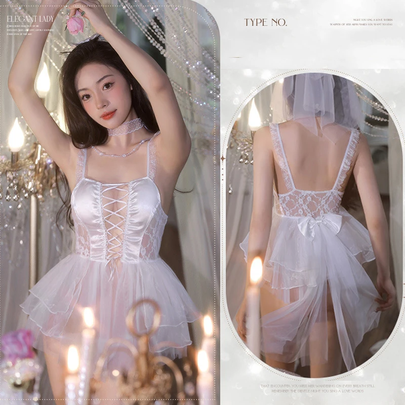Cosplay Bride Party Costumes Sexy Underwear Princess Costumes Set Exotic Wedding Dress Roleplay With Two Side Ties Hollow Out