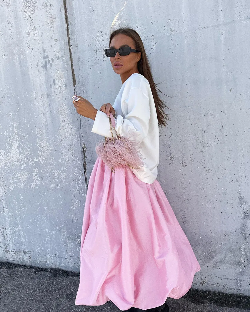 Faldas blancas elegantes de satén, faldas largas plisadas de moda para mujer, faldas de fiesta nocturnas de primavera.