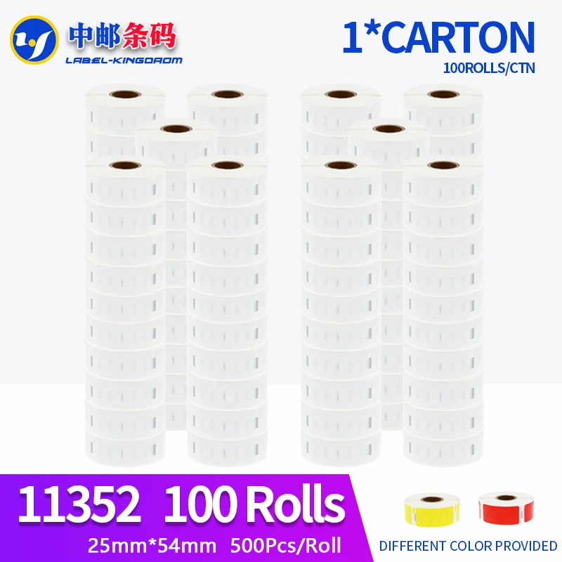 100 롤 Dymo 일반 11352 라벨 스티커, LW450 터보 열 프린터 호환, 25x54mm, 500 개