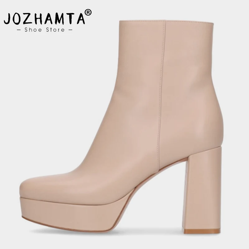 

JOZHAMTA Size 34-43 Women Ankle Boots Luxury Brand Genuine Leather Super High Heels Shoes Woman Winter Ins Fahsion Platform Boot