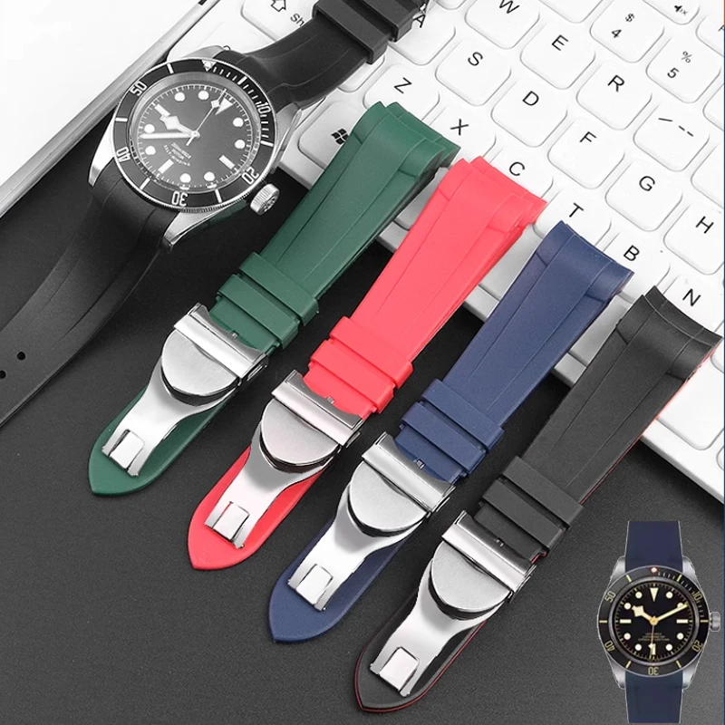 Per Tudor Black Bay Iwc Omega Seamaster Strap 22Mm Nero Blu Rosso Verde Estremità Curva Cinturino Da Polso In Gomma Siliconica Morbida