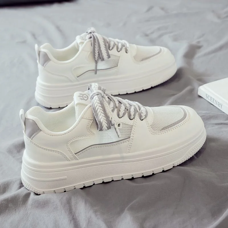 Summer Breathable White Shoes Women's Shoes 2024 New Hundred Thick Bottom Casual Sports Board Shoes Mesh Skeleton Mesh Shoes