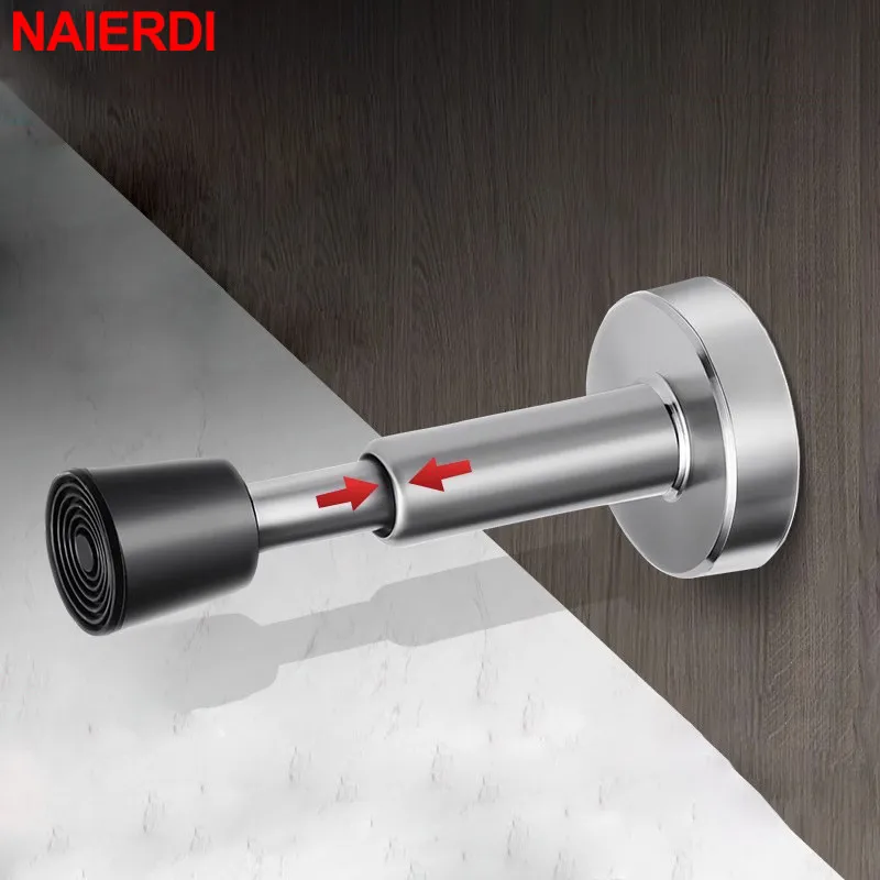 Door Stopper Hydraulic Buffer Stainless Steel Wall Mount Mute Nail-free Holder Touch Hardware