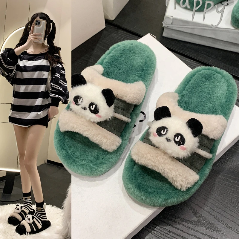 

Autumn Cute Animals Slippers for Women Girls Kawaii Fluffy Winter Warm Slippers Woman Cartoon Panda House Shoes Funny Shoes