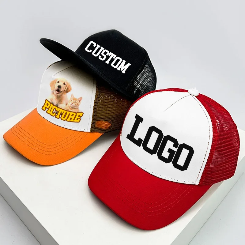 Customized Logo Mesh Hats Men Women Youth Kids Foam Trucker Hats Sports Team Baseball Print Sun Hat Snapback Adult Children Caps 3