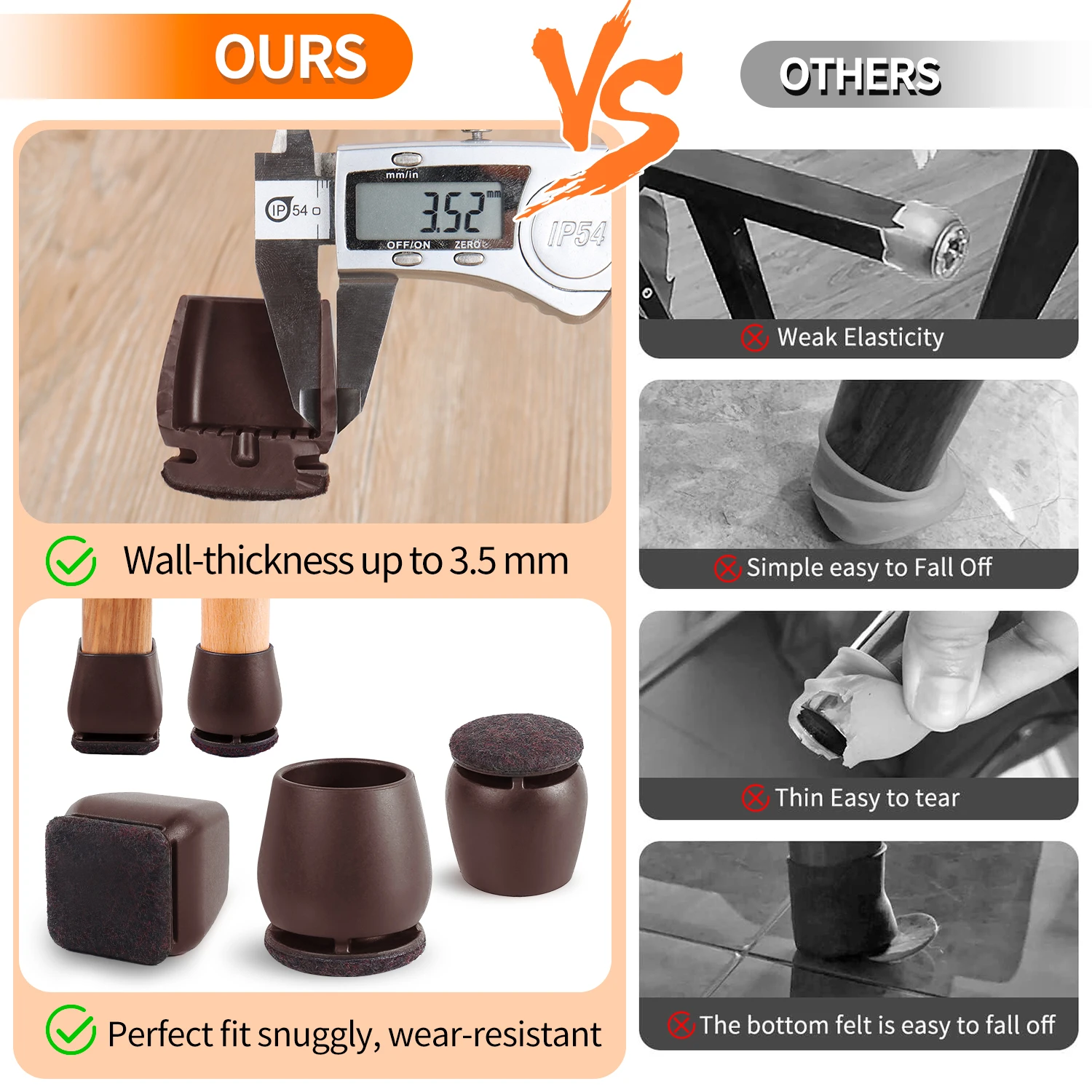 16PCS Silicone Anti-Slip Chair Legs Cover Furniture Sofa Slanted