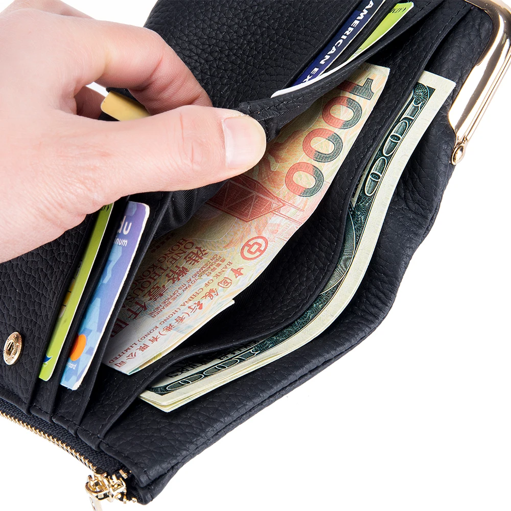 Women's Small Wallet for Women Retro First Layer Leather Credit Card Case Bifold Change Wallet with Card Slots and Zipper Pocket
