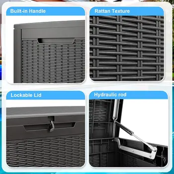 100 Gallon Deck Box,Resin Outdoor Storage Box with Lockable, Garden Tools Waterproof Outside Storage Box, Black 5