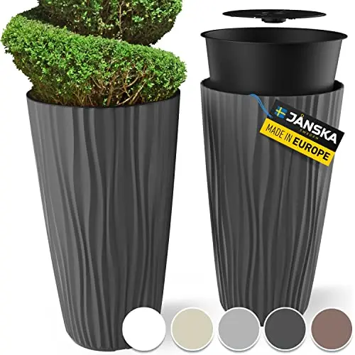 

Resin Heavy Duty Tall Planter, Indoor/Outdoor Grande Plant, Flower Pot, 2-Piece Set, 24”, Modern Design, Built-in Drainage