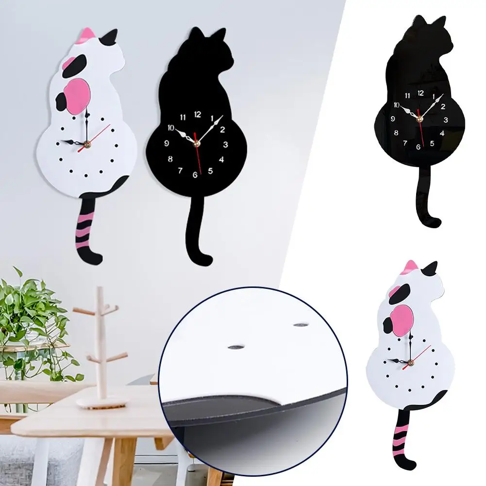 

Nordic Cat Wagging Tail Wall Clock Creative Cute Cat Tail Wagging Pendulum Quartz Clock Funny Gift For Home Decor N6W6