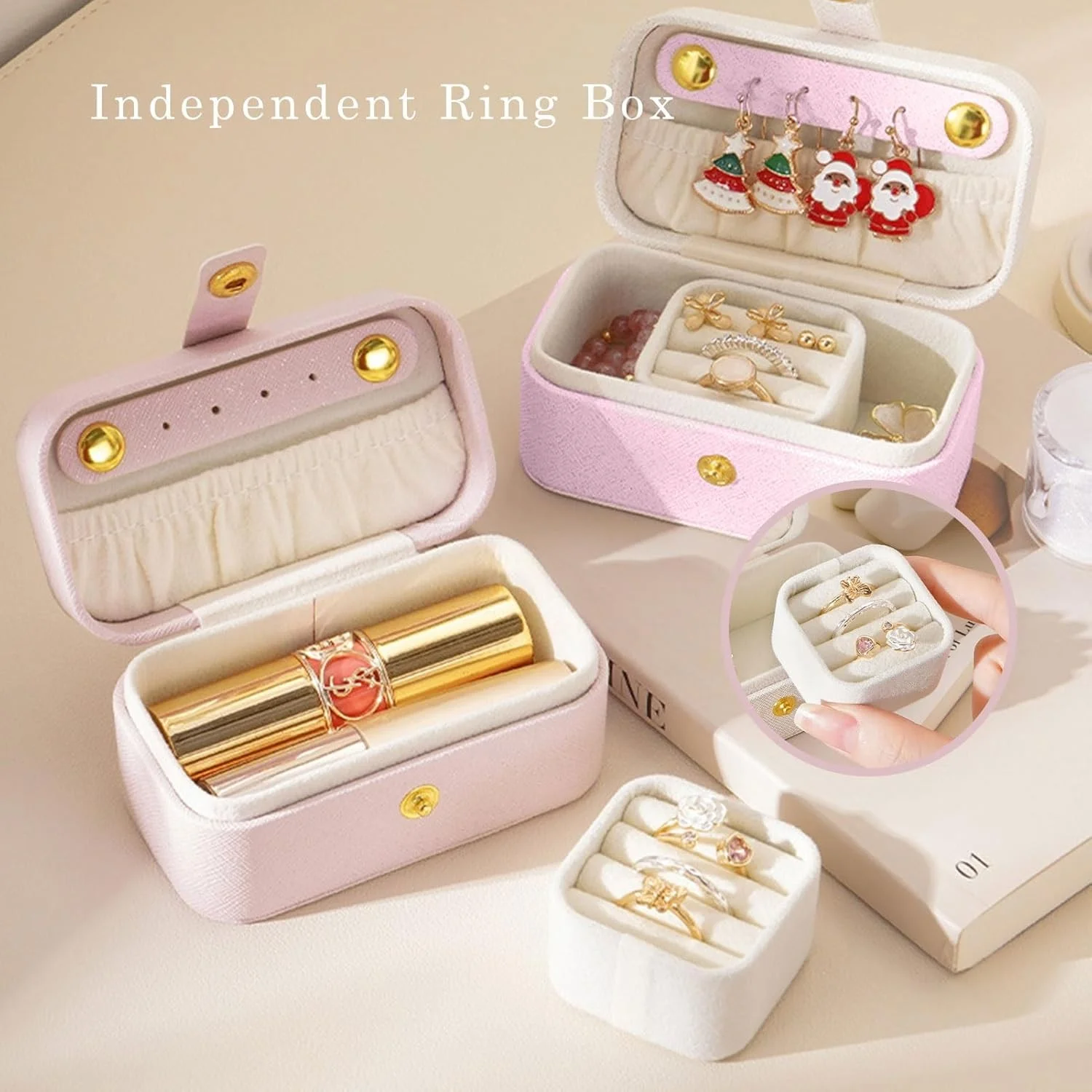 Compact Travel Jewelry Organizer with Removable Ring Slot, PU Leather Finish