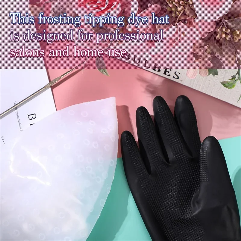 4 stücke Haar Färbung Kappe mit Haken Wiederverwendbare Haar Färben Handschuhe Hervorhebung Silikon Hut DIY Haar Schönheit Styling Werkzeuge Kit – Detail 8