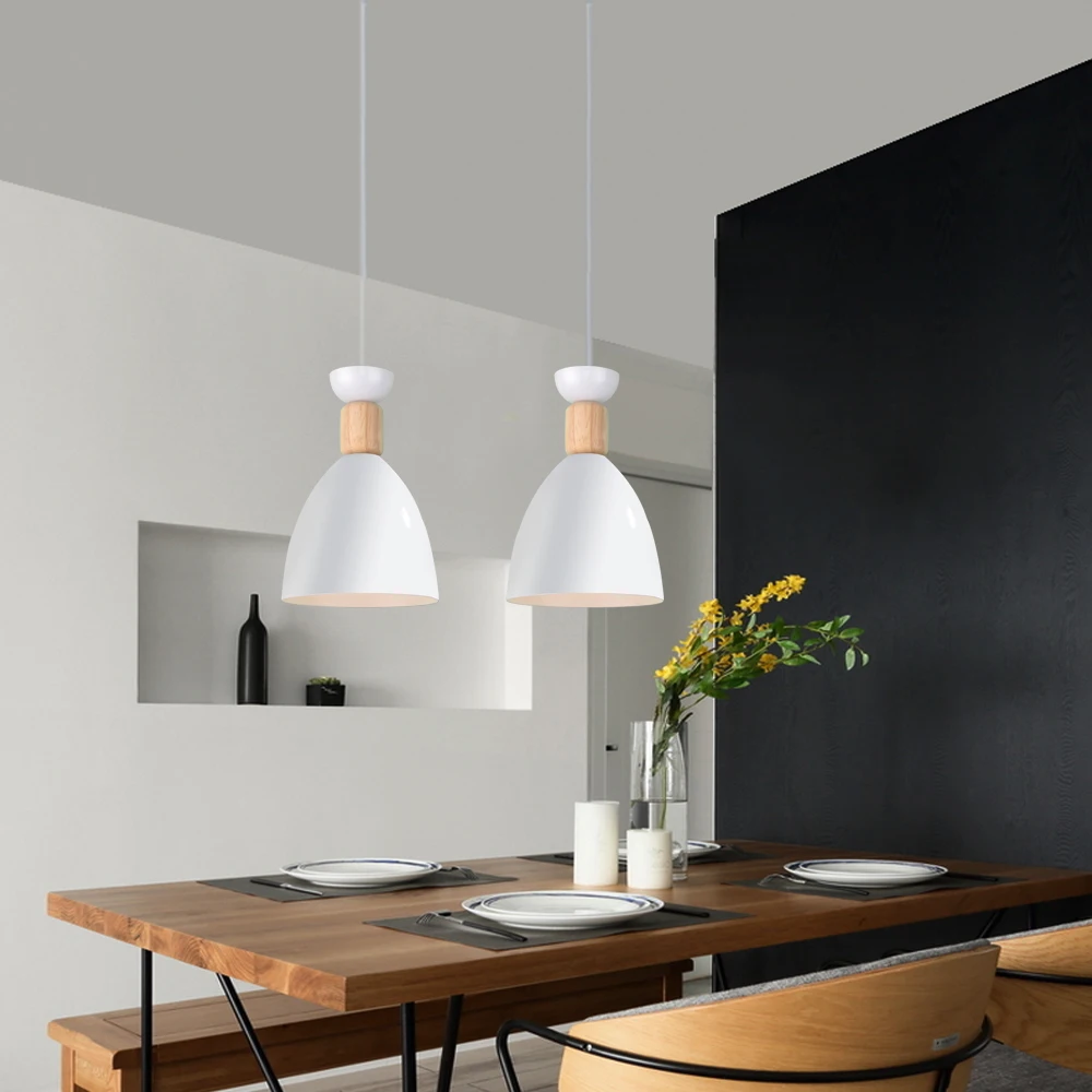 Pendant Light Nordic Led Minimalist Wooden Iron Hanging Lighting Bedside Creative Restaurant Study Bar Macaron E27 Pendant Lamp