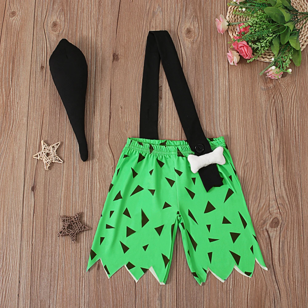 Children's Summer Clothing Boys Girls Halloween One-shoulder Strap Geometric Pattern Shorts