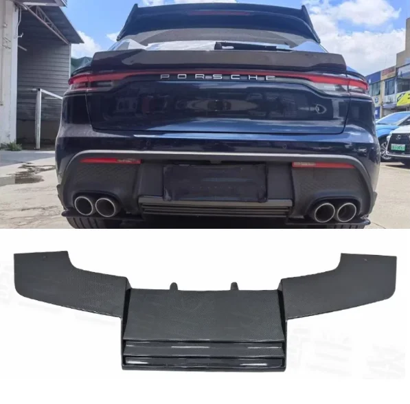 

For Porsche Macan S T GTS 2022 2023 2024 Real Forged Carbon Fiber Rear Bumper Trunk Lip Diffuser Spoiler Cover With LED Lamp