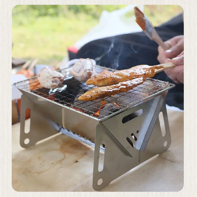 Portable Folding Bbq Grill Heating Stoves Multifunction Camping Barbecue  Grill Rack Net Firewood Stove Stainless Steel Bbq Grill - Bbq Grills -  AliExpress