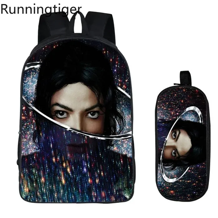 Student Backpacks DIY Michael Jackson Printing Children School Bags for Boys Men Book Bag 2PC Set with Pencil Case Harajuku Bag