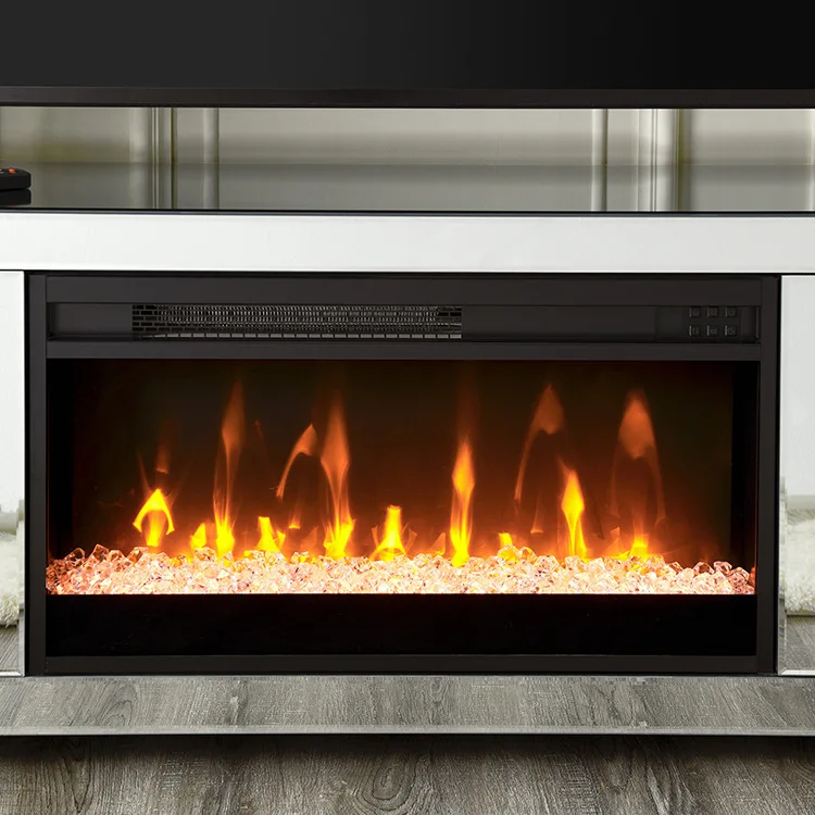 Silver mirror TV cabinet with simulated mantelpiece electronic creative light luxury Nordic silver mirror decorative heating