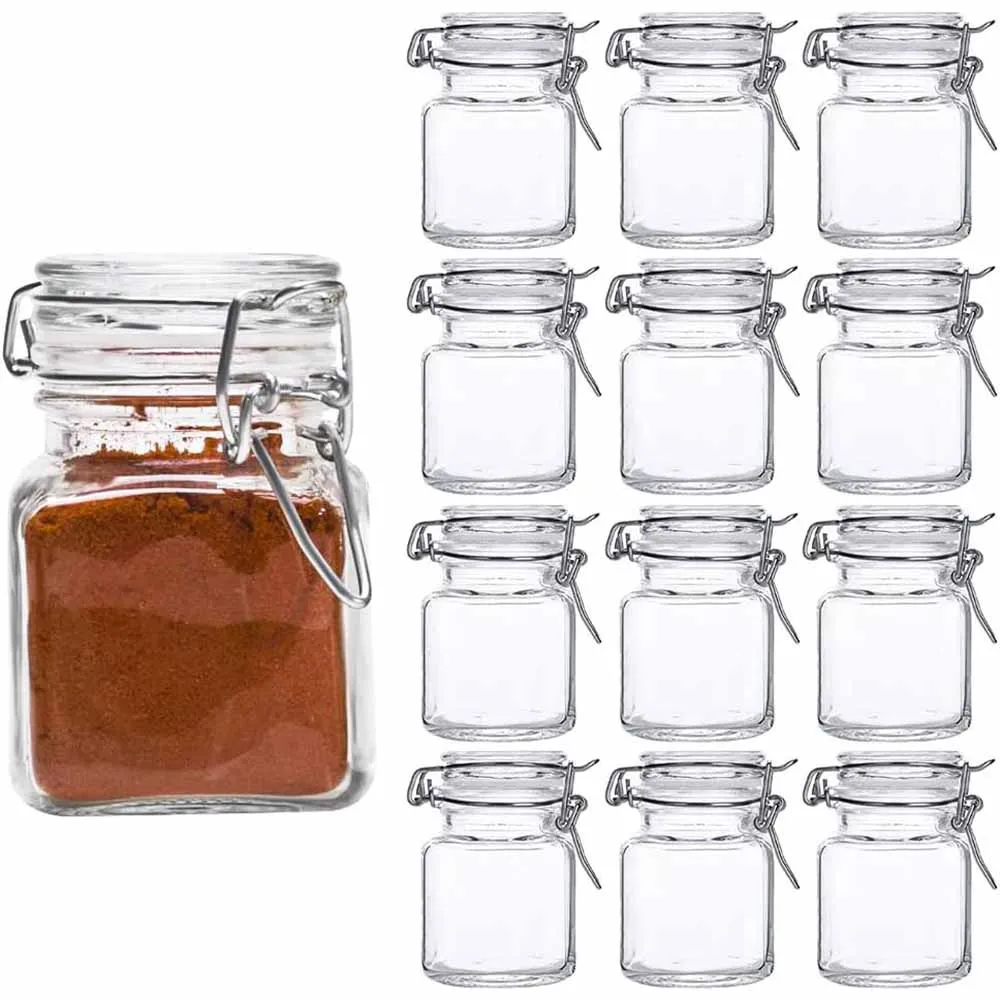 

100ml Spice Jars SPANLA 3.5oz Small Glass Jars with Airtight Hinged Lid, Airtight Glass Jars for Spices, Art Craft Storage