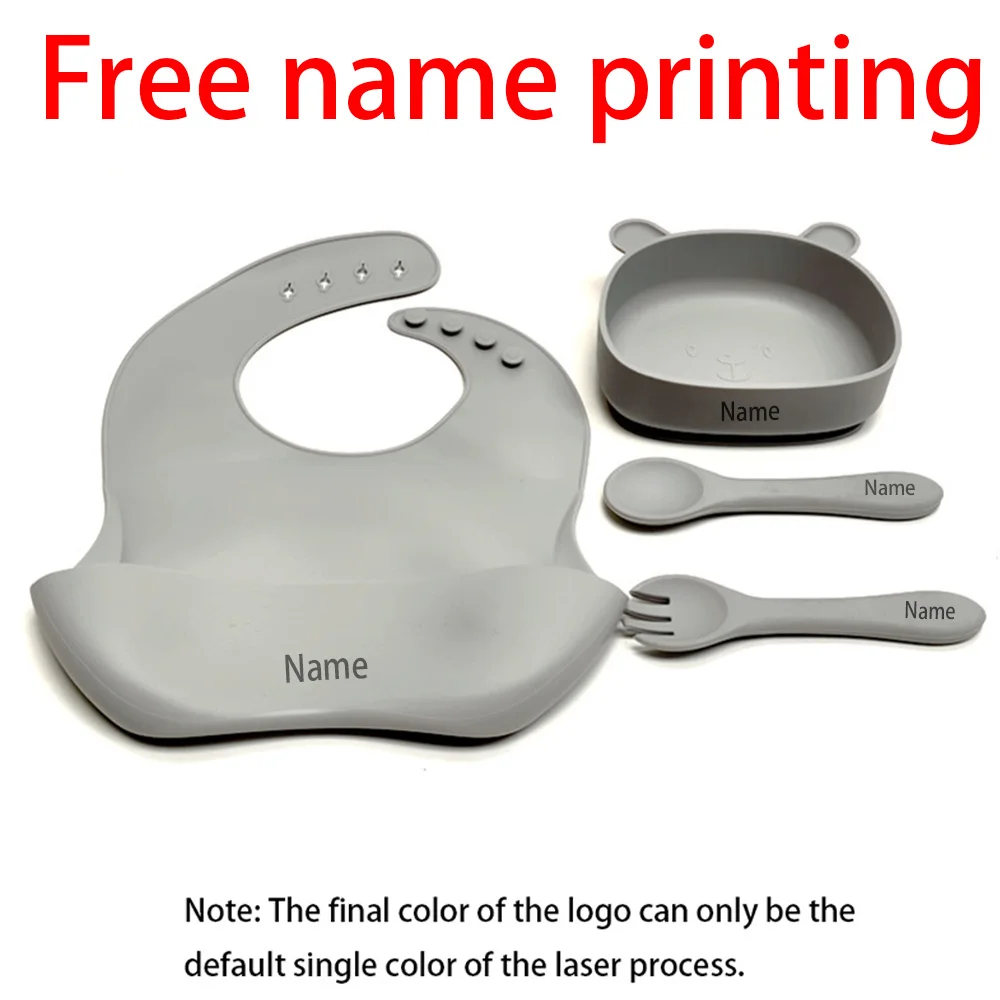4-Piece Silicone Tableware Set with Free Name Engraving Creative gifts tailored for boys and girls