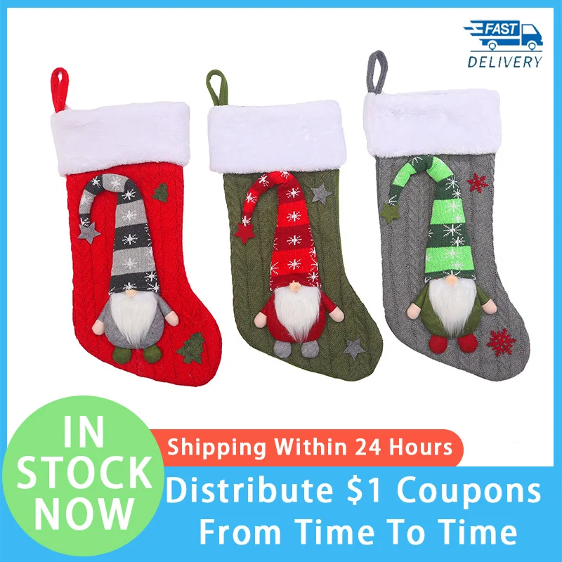 

Christmas Ornaments Stockings Pendant Santa Claus Elk XMAS Gift Bags Fireplace Decoration Socks Candy Holder Christmas Decor