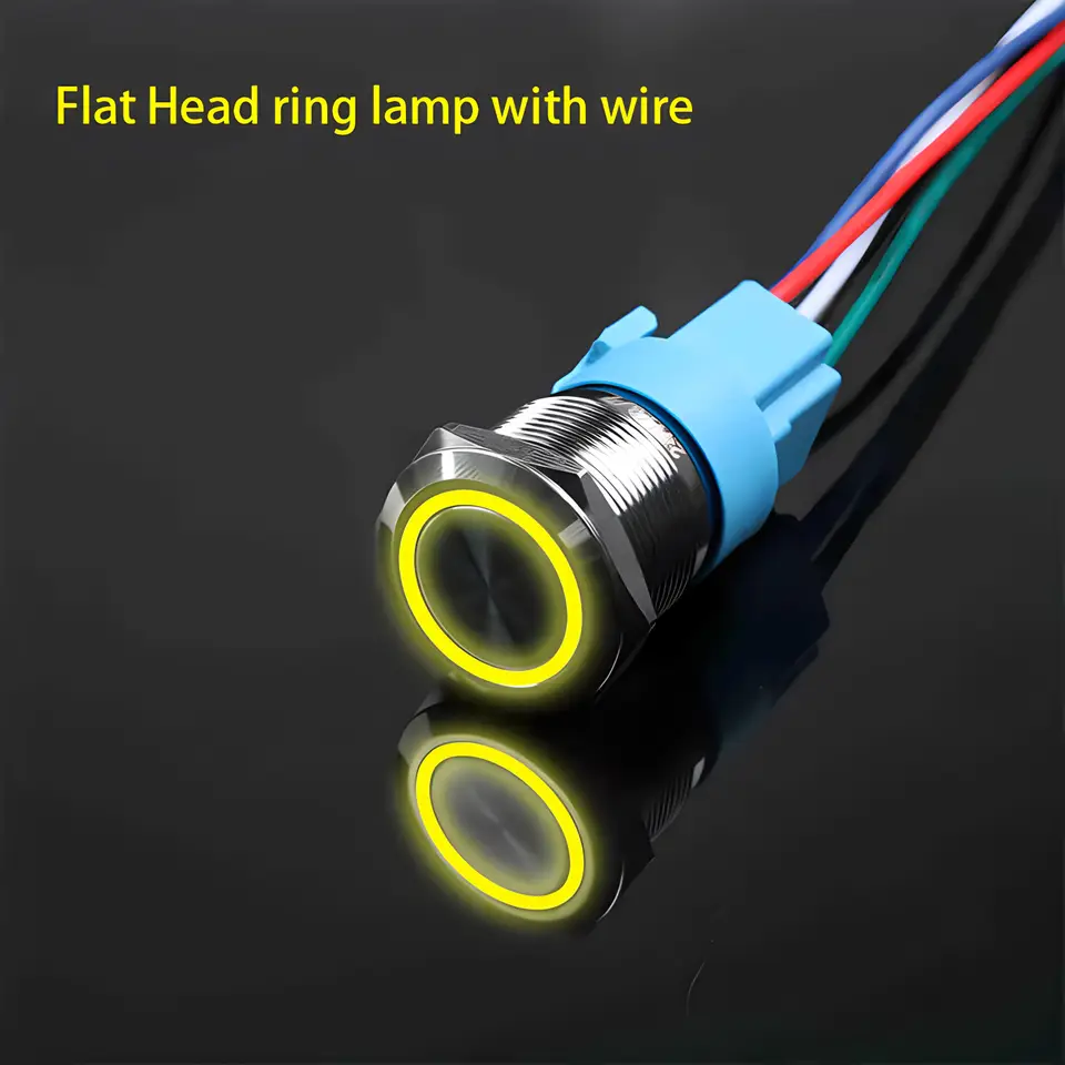 16mm 19mm 22mm Metal Push Button Switch Momentary/Latching Flat Head Led Light Red Yellow Blue Green White 3V 12V 24V 220V image 10