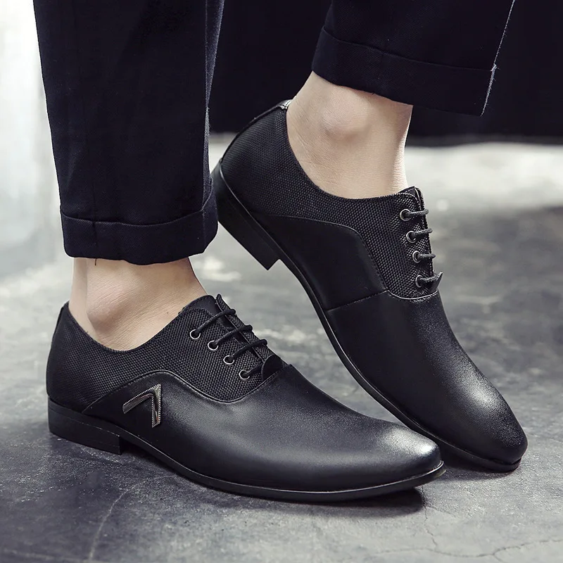 Classic Men Dress Shoes Lace-up PU Leather Shoes for Men Plus Size Point Toe Business Casual Formal for Wedding Mens Dress Shoes